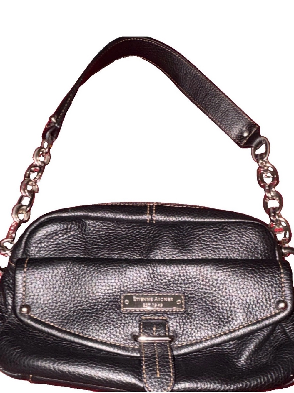 Etienne Aigner Black Pebble Leather Shoulder Bag with Chain Strap